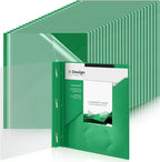 Teling 48 Pcs Clear Front Report Covers with 3 Prongs, Plastic Green Presentation Folders Bulk with 3 Pockets for A4 and Letter Size Paper, 90 Sheet Capacity, Document Covers for School Business