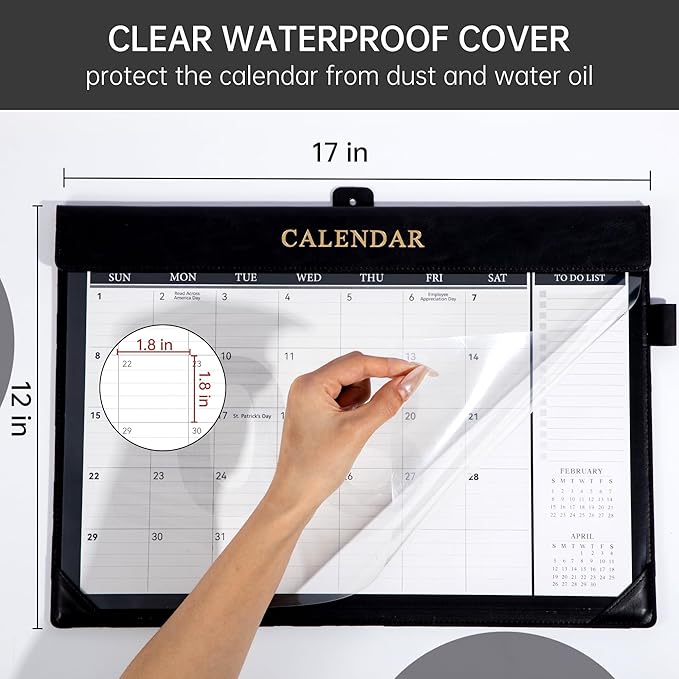 Yoment Desk Calendar 2026-2027, Jan 2026-Dec 2027, Large Desk Calendar with To-Do Lists, 24 Months Leather Desk Pad Wall Calendar with PVC Cover for Work Office School Home Women Men, 17 x 12, Black