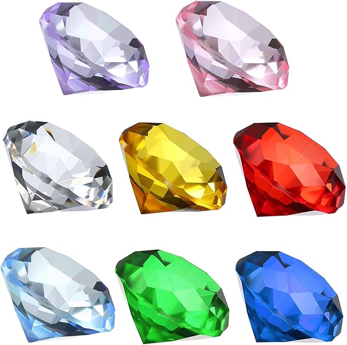 PATIKIL 8 Pcs Diamond Crystal Paperweight, 40mm / 1.57 Inch Crystal Paperweight Paper Weight for Home Office Desktop Table Decor Wedding Party Jewelry Ornaments, Multicolor