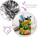 Leather Pen Holder for Desk Funny Frogs Pencil Cup Desktop Organizer Makeup Brush Holders Office Supplies for Home, Kids & School