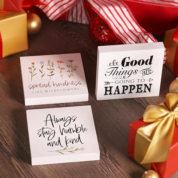 3 PCS Inspirational Wooden Box Signs for Home, Office, Desk Decor, Motivational Affirmations with Rustic Design for Living Room, Bedroom, Kitchen