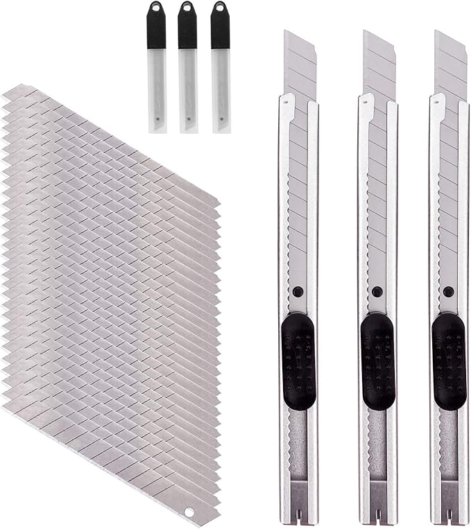 CCyanzi 9mm Stainless Steel Utility Knife with Snap off blades Replacement, Retractable Utility Knife Set, for Box Cutter, Vinyl Knives, Precision Cutter