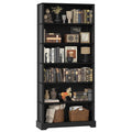 TVU 6-Tier Wooden Bookshelf, 77.2" Tall Farmhouse Style Open Bookcase, 31.5" W Standing Book Shelf with Storage, Suitable for Study, Living Room, Office, Blcak