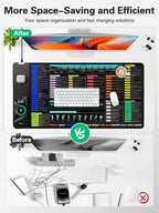 Mouse Pad for Excel/Word/PowerPoint/Windows Shortcut Keys, Desk Pad with Wireless Charger Phone Stand, XXL Large Excel Cheat Sheet Mousepad | PC Office Spreadsheet Desk Mat | Non-Slip Stitched Edge