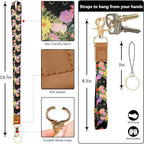 bolimoss Black Cat Flower Lanyard Wallet,Pu Leather Women Zid ID Case with Lanyards,Cute Neck & Wrist Lanyard Keychain for Women, Teacher, Nurse, Office Name Tag Badge Holder ID Card Holder