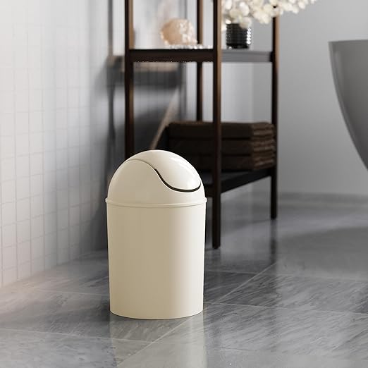 Umbra 1.25 Gallon Mini Waste Can with Removable Swing-Top Lid - Small Garbage Bin for Kitchen, Bathroom, Bedroom, Office - Compact Trash Can Fit Under Tables & Counters - Sand
