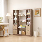 OSCHF Cube Storage Bookcase with Base - Large Wooden Bookshelf with 10 Open Cubes and 4 Shelves for Home and Office, Freestanding Organizer, Walnut