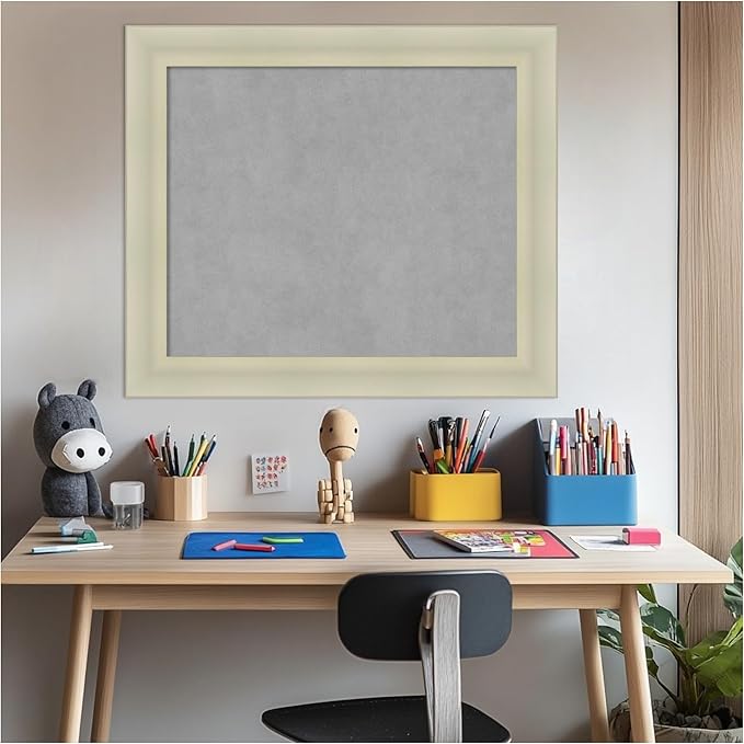 Amanti Art Silver Framed Magnetic Board 25x29 Medium Vision Board for use with Magnets, 100% Metal Sheet to Display Items as Office Decor or for Home Organization in mudroom, Kitchen or Kids Room