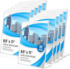 Eocnrhe Acrylic Sign Holder 8.5 x 11 10 Pack, Double-Sided Clear Sign Holder Plastic Stands for Display, Table Sign Stands, L Shape Flyer Holder