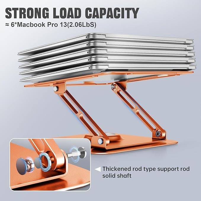 JOYEKY Laptop Stand for Desk, Adjustable Computer Stand with 360° Rotating Base, Ergonomic Laptop Riser for Collaborative Work, Foldable & Portable Laptop Stand, fits for All 10-16" Laptops (Orange)