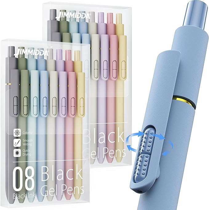 JIMMIDDA 16Pcs Black Gel Pens - 0.7mm Medium Point Black Ink Pens | Smooth Writing - Quick Drying Retractable Pen for Men Women (Morandi - 16Pcs)