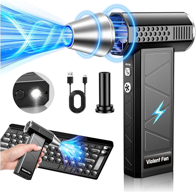 Upgraded Electric Air Duster, 360,000RPM Compressed Air Duster with Brushless Motor, LED Light, Cordless Rechargeable 4-Gear Mini Blower Jet Turbo Fan for Car, Keyboard, PC, Home, Outdoor