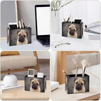 Famame 3D Pug Dog Puppy Pencil Holder for Desk, Leather Desktop Container Pen Cup Storage Study Table Pen Organizer Makeup Brushes Holder for Office Home