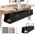 SUREUP9 No Drill Under Desk Cable Management Tray, 36" Cord Organizer with Clamp, Fabric Cable Management for Standing Desks, Ideal for Home & Office - Black