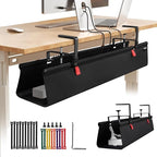SUREUP9 No Drill Under Desk Cable Management Tray, 36" Cord Organizer with Clamp, Fabric Cable Management for Standing Desks, Ideal for Home & Office - Black