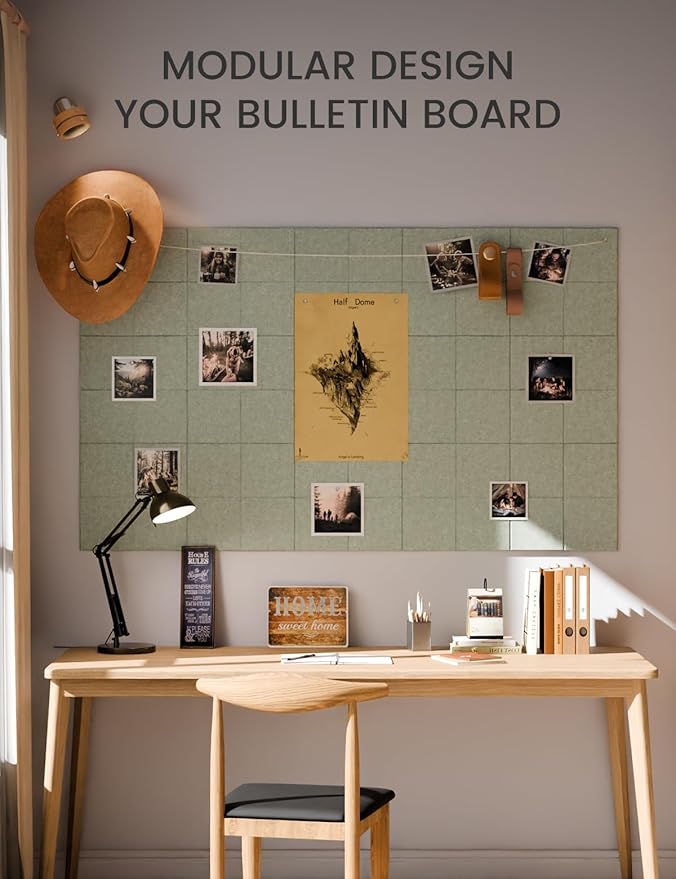 Large Felt Bulletin Board 36"x24", 6-Pack 4-Compartment Wall Organizer, Cork Board Alternative with 60 Removable Adhesive Tabs, Modular Felt Panels for Home Office, Classroom and Study-Sage