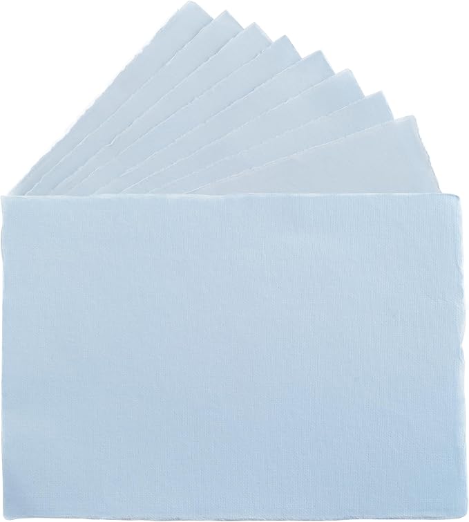 Wanderings 50 Pack Blue A6 Handmade Deckled Edge Cotton Paper - Cold Pressed Texture - Paint, Watercolor, Writing, Printer - Cards, Wedding Invitations, Menus, Arts and Crafts. 150gsm - 10.5x15 cm