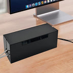 Cable Management Box, 2 Open Slots Cords Hider Box, Under Desk Power Strip Organizer and Floor Cables Storage, Black