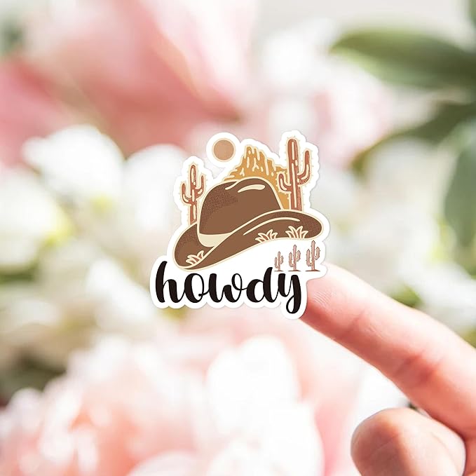 Bttwkco 500pcs Howdy Cowboy Hat Sticker Roll, Western Party Stuff, Wild Life Cowgirl, Happy Mail, Thank You - Western Theme