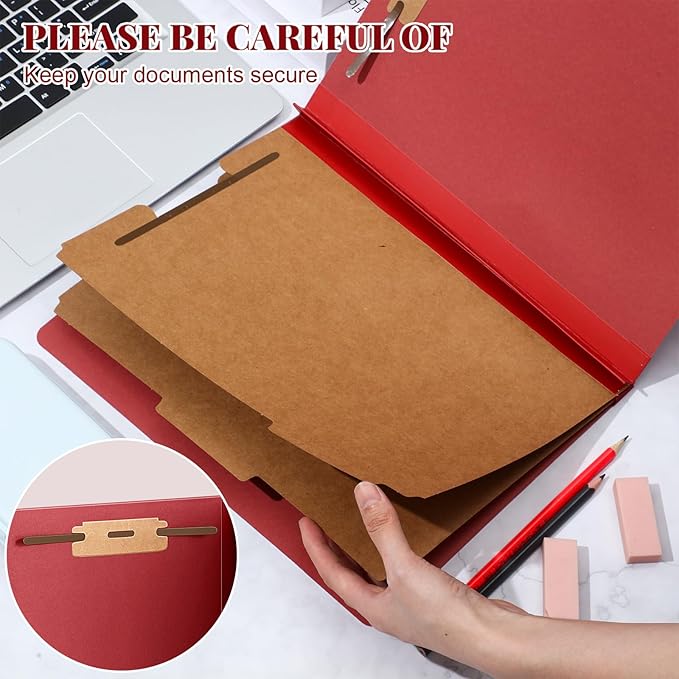 Skyygemm 36 Pcs Classification Folders Letter Size, 2 Divider Pressboard File Folders with 3. 5 Inch Expansion, 2 Prongs Fastener, Heavy Duty Office File Organizers for Teachers, Medical (Dark Red)