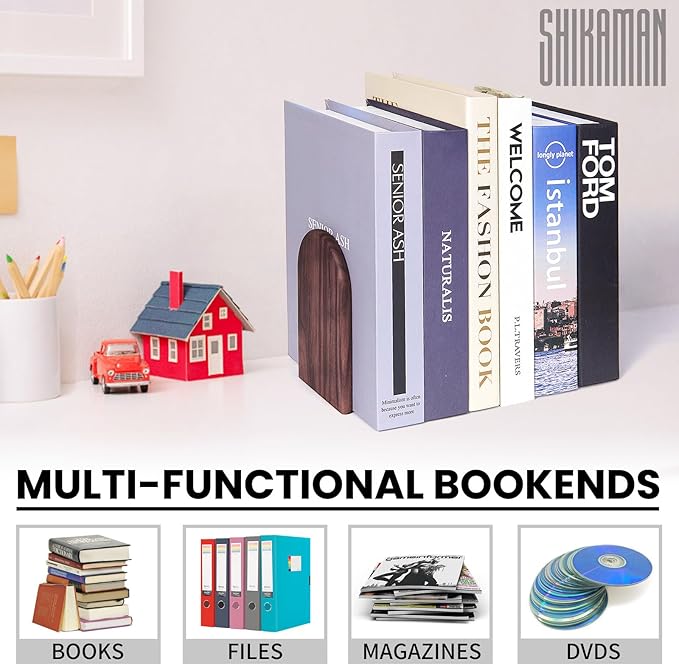 Book Ends,4 Pack Medium Bookends Wood Book Ends Universal Economy Bookend (4, Medium)