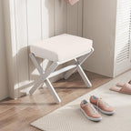 BAMBOOHOMIE Foldable Foot Stool Ottoman, Modern Foot Rest with Bamboo X Legs & Thick Foam Cushion, Folding Foot Stools Small Padded for Bedroom Living Room, Footstool for Chair Couch (White - White)