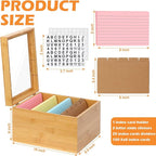 5x8 Index Card Holder with Dividers Bamboo Index Card Storage Box 4 Compartments Recipe Card Box with Lid 150 Index Flash Cards 25 Index Card Dividers 2 Letter Smile Stickers for Office Business Home