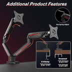Fydeamer Dual Monitor Arm for 17-35" Screens up to 24.2 lbs, Ergonomic Gas Spring Monitor Stand with Height Adjust, Tilt, Swivel & Cable Management, VESA Desk Mount with 2 Types of Installation, Black