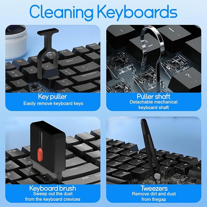 Keyboard Cleaning Kit Laptop Cleaner, 32-in-1 Computer Screen Cleaning Brush Tool, Multi-Function PC Electronic Cleaner Kit Spray for iPad iPhone Pro, Earbuds, Airpods, Camera Lens, Monitor (Black)
