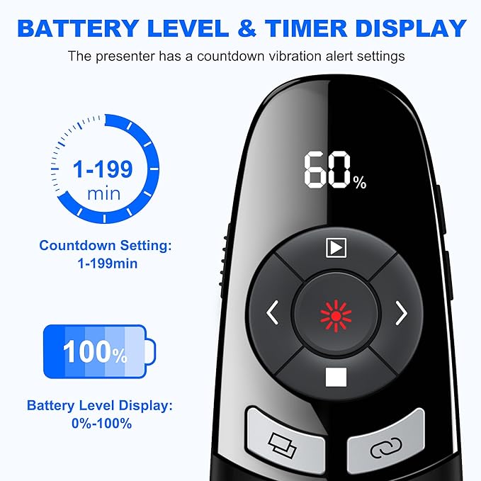 [Timer LCD Display] Wireless Presenter USB C Presentation Clicker Remote w Laser Pointer,Long Range Power Point Clicker Slide Clicker for Office Classroom Teacher