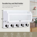 Nekon Mail and Key Holder for Wall Decorative, 11 Inch Wooden Wall Key Organizer with 5 Key Hooks, Wall Mount Storage Shelf for Entryway Hallway (White)
