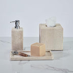 Rectangular Ivory Travertine Bathroom Trash Can, Natural Organic Stone Office Wastebasket, Wabi-Sabi Durable Storage Basket, Garbage Container for Bathroom, Home Office, Bedroom, Living Room, Toilet
