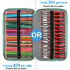 Vomgomfom Large Capacity Colored Pencil Case - Twill Fabric Holder With Zipper Closure for 300 Pencils or 200 Gel Pens, Organizer for Artists (Green Rose)