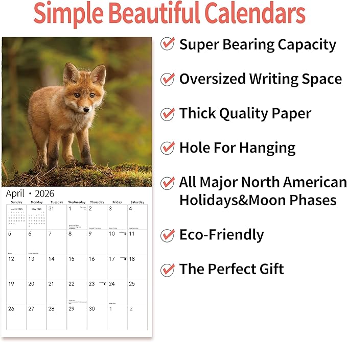 windrio 2026 Wall Calendar, Calendar 2026, July 2025 - December 2026, Wall Calendar Baby Foxes, 12" x 24" Opened,Full Page Months Thick & Sturdy Paper for Calendar Organizing & Planning