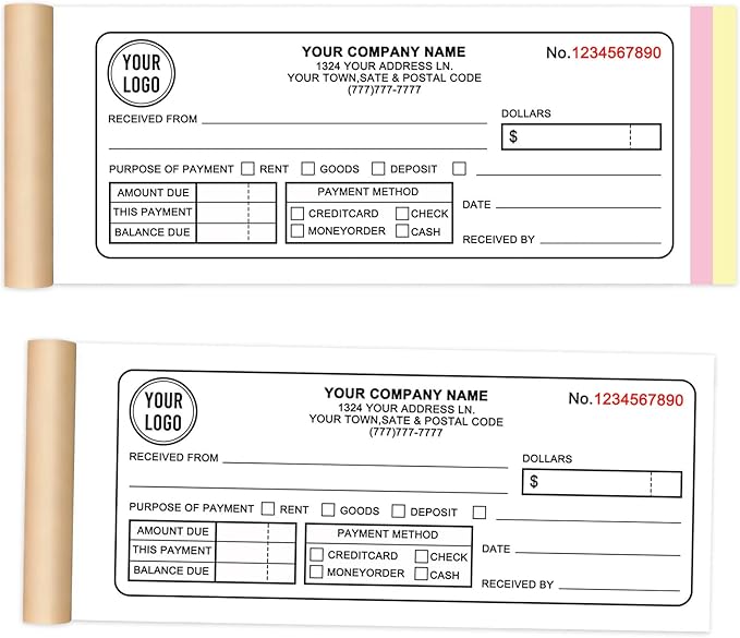 Custom Invoice Book with Logo 50 Set Personalized Receipt Books Customized Invoices for Small Business 3 - Parts Carbonless Duplicate Invoice Forms NCR Books