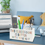 QZQE Boho Classroom Pen Pencil Holder Organizer for Desk, This Classroom Is Better With You in It Wooden Box Signs Decorations for Home Office Desk Tabletop, Back to School Supplies