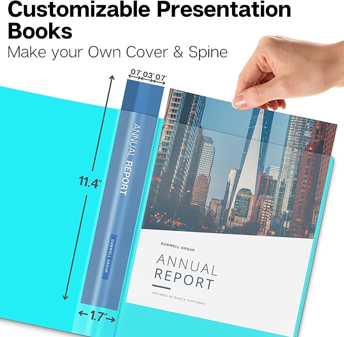 Dunwell Presentation Binder 12-Pocket, Displays 24 Pages, 8.5x11 Portfolio Binder with Plastic Sleeves, Storage and Organizer for Documents, Certificates, Projects, Photos (Aqua)