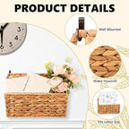 2 Pcs Woven Mail Holder Wall Mount Basket Rattan Wall Letter Holder Wicker Hanging Magazine Rack Water Hyacinth Magazine Basket Wall File Folder Hanging Storage Basket with Hooks for Envelope Office