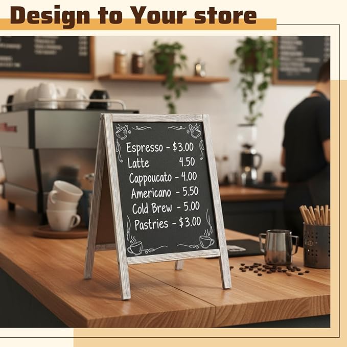 Henoyso 2 Pcs 16" x 10" Small Chalkboard Easel Tabletop Chalkboard Signs Menu Wooden A Frame Sandwich Board for Table, Double Sided with 2 Erasers for Bar Parties Display Home Decor(White)