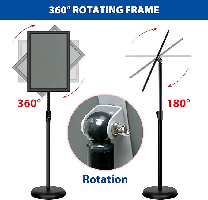 VAIIGO 6Packs 11x17 Inch Adjustable Pedestal Poster Sign Stand, Heavy Duty Floor Standing Sign Holder Stand Aluminum Snap Open Frame for Vertical and Horizontal View Sign Displayed(Black)