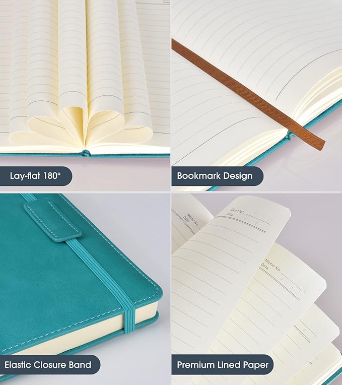 Biuwory Lined Journal Notebook for Women Men,256 Pages A5 Hardcover Leather Journals for Writing,Travel,Business,Work & School,College Ruled Notebooks for Note Taking,Diary Notepad 5.7"×8.3" (blue)
