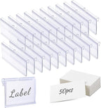 Meetory 50 PCS Clear Plastic Label Holders for Wire Shelf Retail Price Label, Basket Bin Labels Clip On, Labels for Storage Bins, Merchandise Sign Display Holder for Supermarket,Label Papers Included
