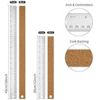 Metal Ruler with Cork Backing, 12+18 Inch Stainless Steel Rulers 12 Inch 18 inch Metal Ruler - Imperial and Metric - Non-Slip Prevent Ink Leakage - for School Office Engineering Tools