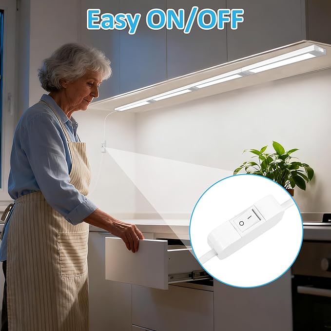maylit Under Cabinet Lighting Plug in, 4 Pcs 14 Inch Linkable Ultra Bright LED Light Bars, Renter Friendly Lamp, Wired Indoor Lights for Kitchen Cabinet, Counter, Workbench, Desk, Shelf, Cool White