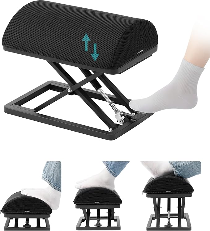 Wikabex Truly Infinite Height Adjustable Footrest｜No Bending Needed—Foot Step-to-Adjust｜2.7"-13.1" Height｜Washable｜Foot Rest Stool for Under Desk at Work, Office/Home/Gaming/Study Desk Essentials
