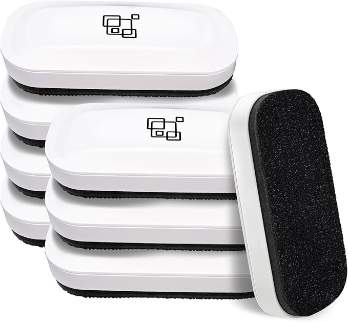 maxtek Magnetic Dry Erase Eraser Bulk, White Board Erasers - 8 Pack, Glass Whiteboard Eraser for Office and School Classroom Supplies (Pure White)