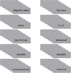 Magnetic Dry Erase Magnets Labels 3x1 inches, Reusable Name Tags, Organizing Schedules in Office/Classroom. Work on Fridge/White Board (Grey 60Pcs)