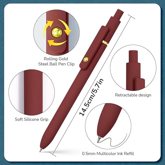 UIXJODO Colorful Pens, 6 Pcs Colored Pens Fine Point Smooth Writing Pen, 0.5mm Colored Ink Gel Pen for Journaling Note Taking Writing, Office School Supplies Gifts for Women (6 Pcs Gold Vintage)