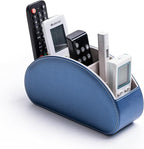 Remote Control Holders Organizer Box with 5 Compartment PU Leather Multi-functional Office Desk Storage Caddy Store Tv Remote for Media Player,Brush,Pencil,Glassees&Office Supplies (Champagne Blue)