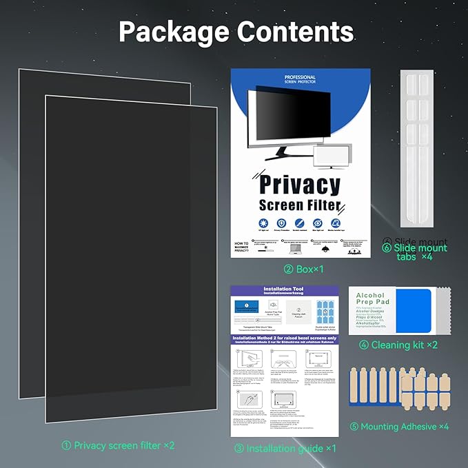 Mao Yeye [2 Pack] 24 Inch Computer Privacy Screen for 16:9 Aspect Ratio Widescreen Monitor, Eye Protection Anti Glare Blue Light Computer Monitor Privacy Filter, Removable 24 in Protector Film